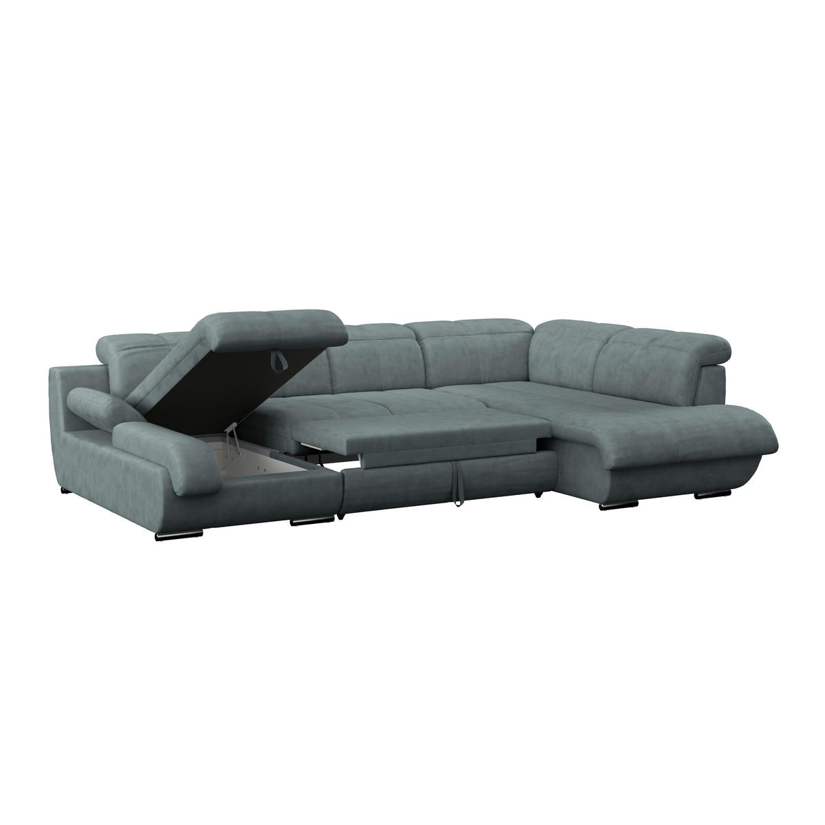 WOHNLANDSCHAFT Grau Mikrofaser  - Chromfarben/Dunkelgrau, MODERN, Textil/Metall (184/345/228cm) - MID.YOU
