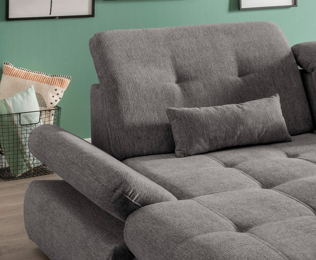ECKSOFA in Chenille Graubraun  - Chromfarben/Graubraun, Design, Textil/Metall (196/300cm) - Livetastic