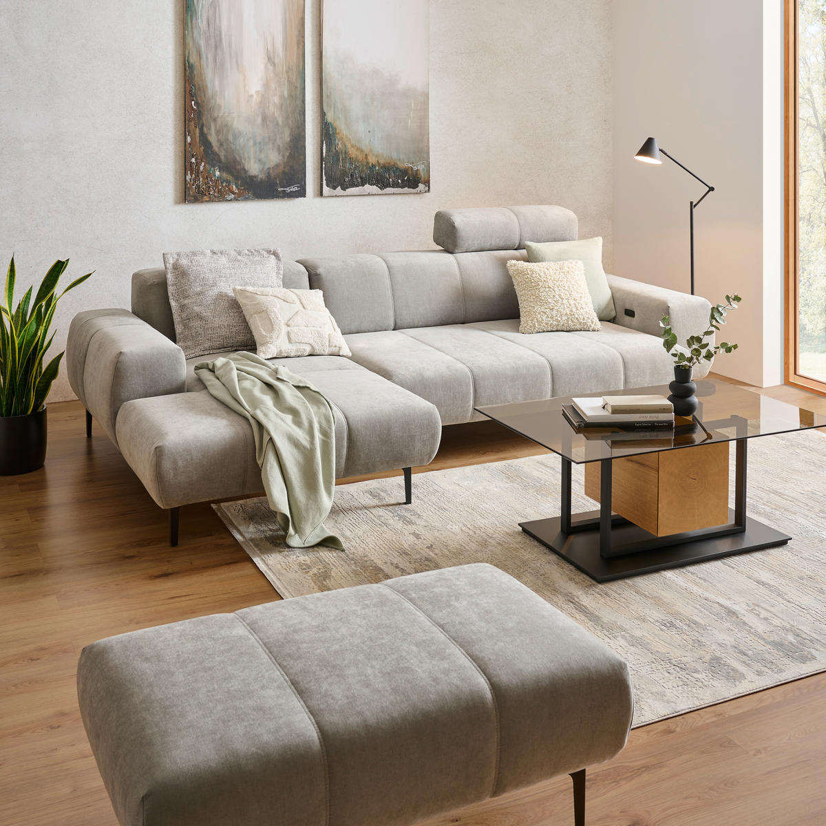 ECKSOFA in Chenille Grau  - Schwarz/Grau, Design, Textil/Metall (167/311cm) - Xora
