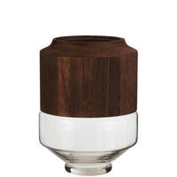 VASE  - Transparent/Braun, Design, Glas/Holz (23/23/31cm) - Ambia Home