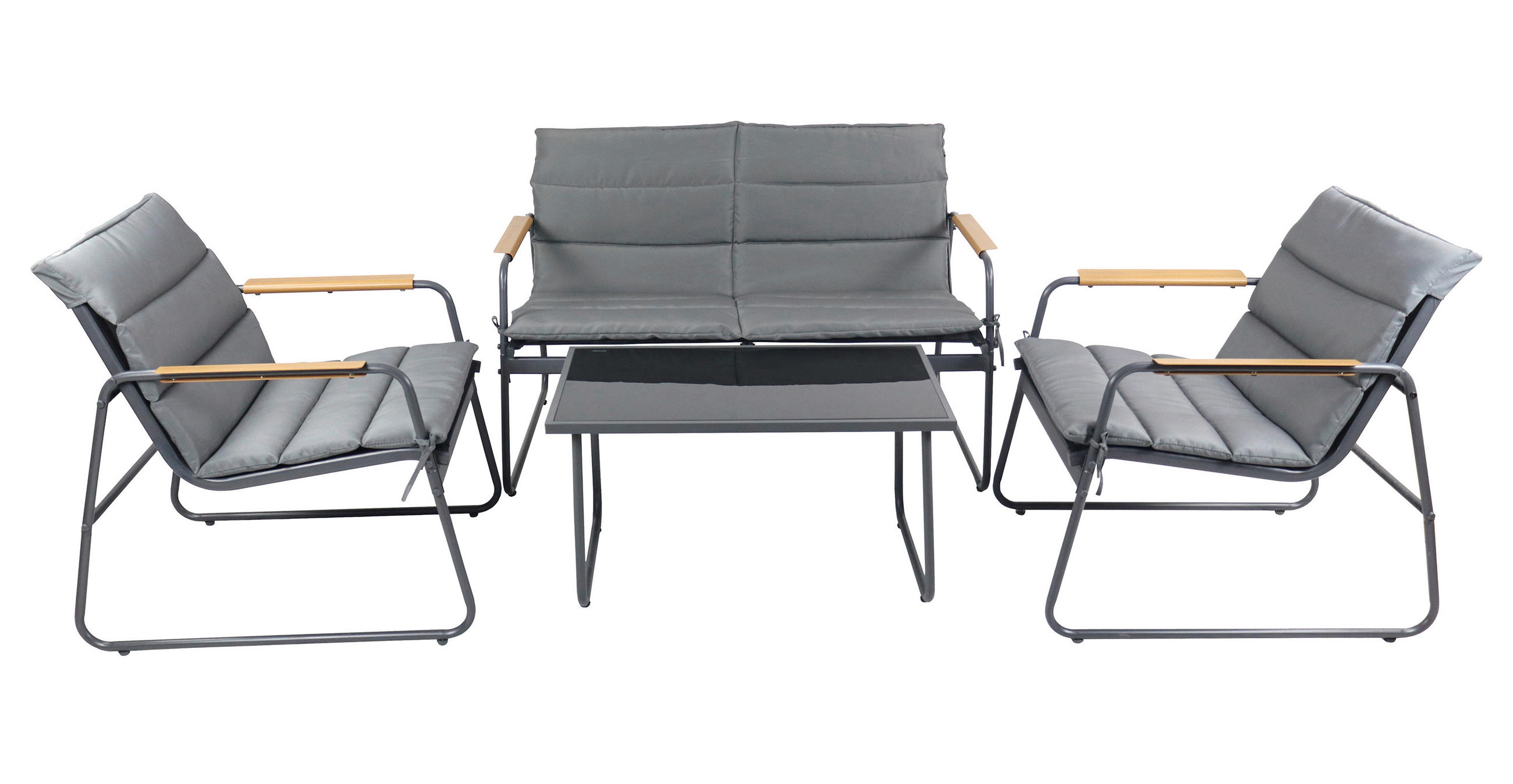 LOUNGEGARNITUR 4-teilig    - Anthrazit/Schwarz, Modern, Glas/Kunststoff - Gardenson