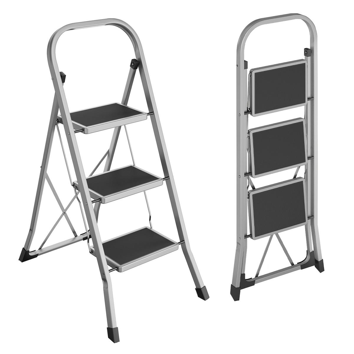 KLAPPTRITTLEITER - Grau, Basics, Metall (46,5/105/74,5cm)