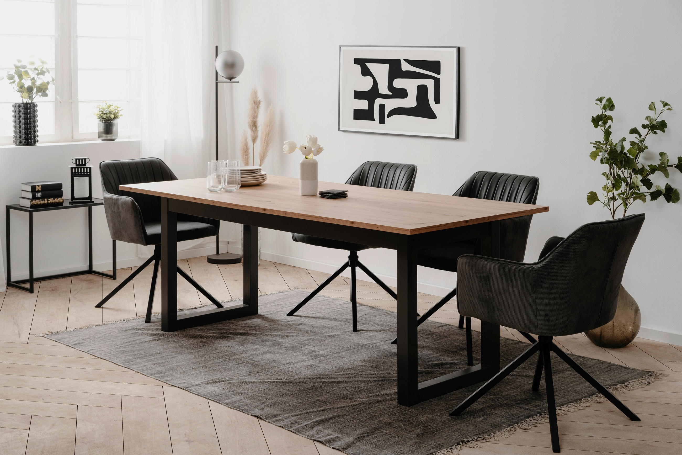 ESSTISCH Anthrazit, Eiche Artisan rechteckig  ausziehbar  - Anthrazit/Eiche Artisan, Basics, Holzwerkstoff (200/90/75cm) - MID.YOU