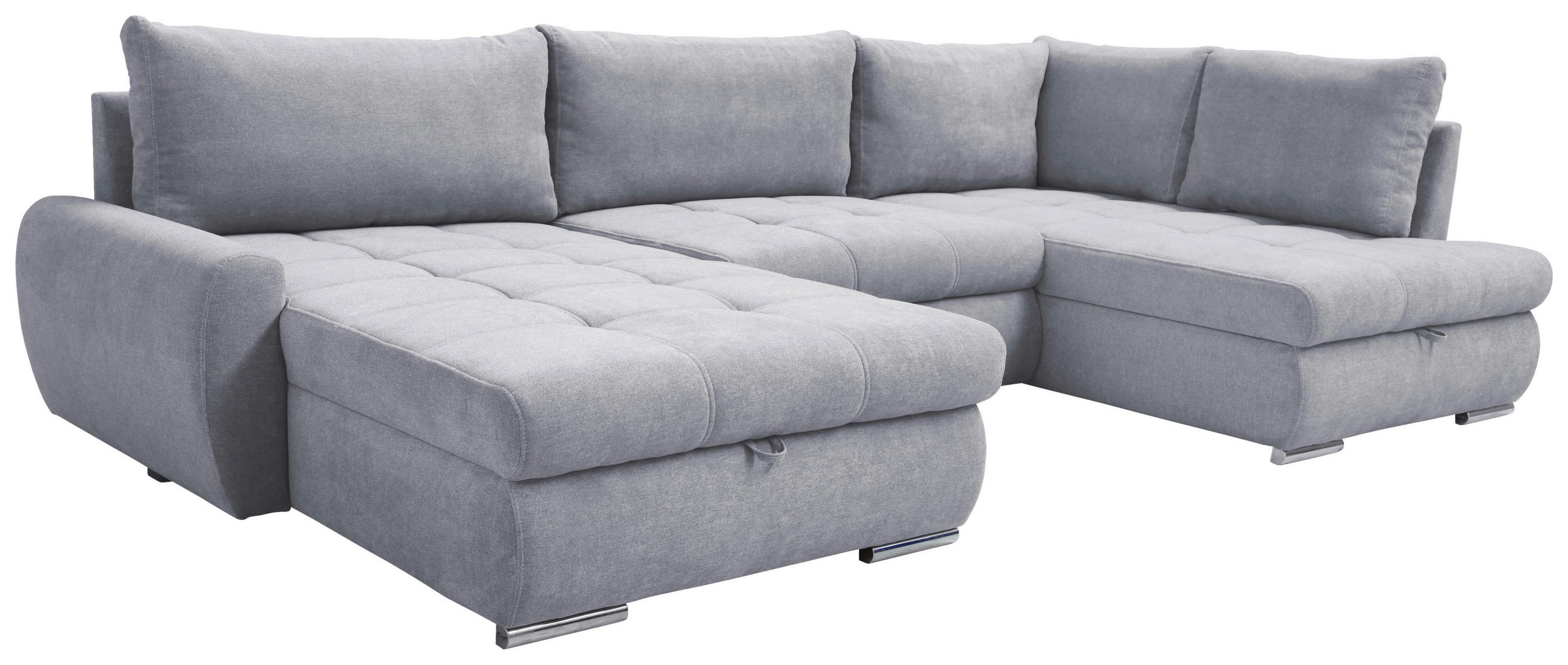 ECKSOFA in Velours Hellgrau  - Chromfarben/Hellgrau, Design, Kunststoff/Textil (174cm) - Livetastic