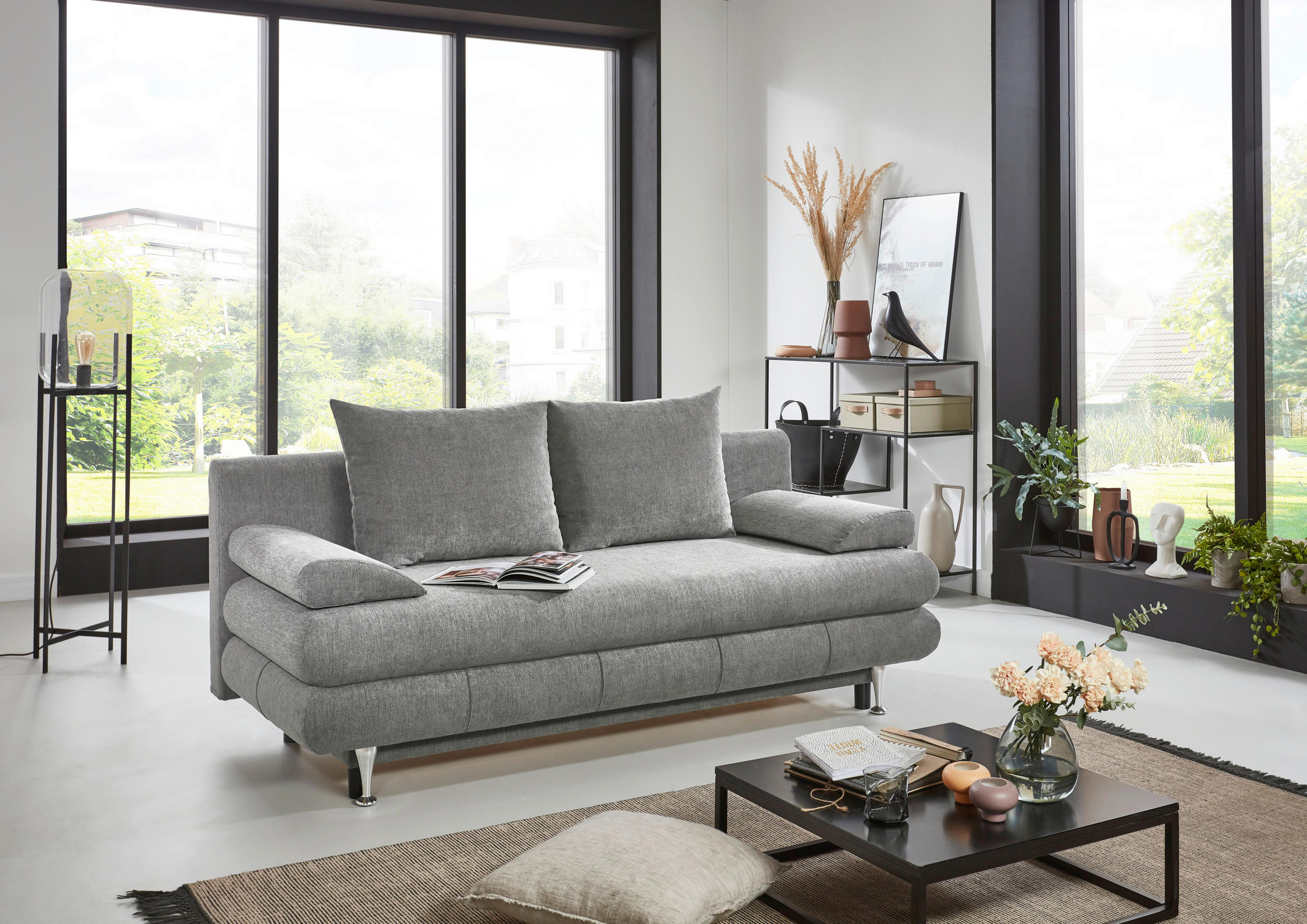SCHLAFSOFA  mit Webstoff Grau  - Taupe/Edelstahlfarben, KONVENTIONELL, Kunststoff/Textil (190/93/92cm) - Carryhome