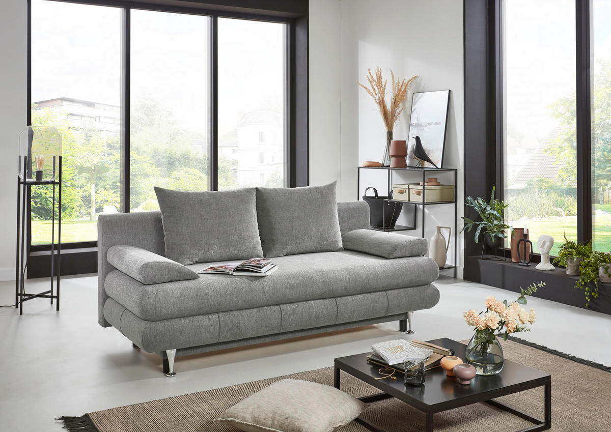 SCHLAFSOFA  mit Webstoff Grau  - Taupe/Edelstahlfarben, KONVENTIONELL, Kunststoff/Textil (190/93/92cm) - Carryhome