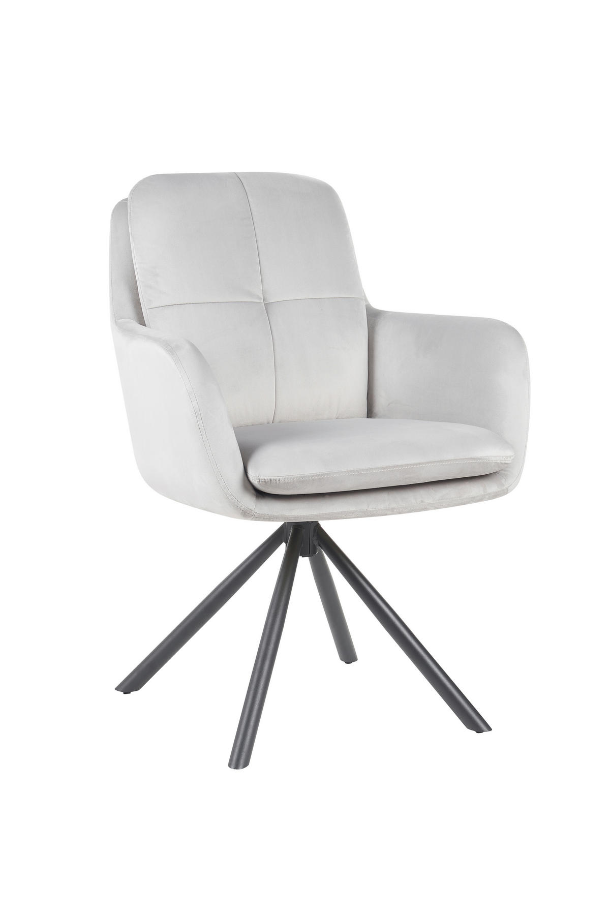 ARMLEHNSTUHL-SET 2 Stück Sitzfläche 360° drehbar, inklusive Armlehnen Samt, Velours  - Hellgrau/Schwarz, MODERN, Textil/Metall (63/89/70cm) - MID.YOU