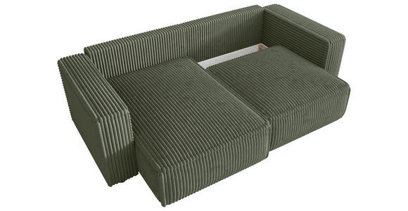 ECKSOFA Olivgrün Cord Zierkissen, Rückenkissen, Schlaffunktion, Rücken echt  - Schwarz/Olivgrün, MODERN, Kunststoff/Textil (153/250cm) - Xora