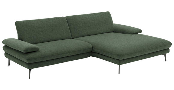ECKSOFA in Velours Olivgrün 284/184 cm - Schwarz/Olivgrün, Design, Textil/Metall (284/184cm) - Dieter Knoll