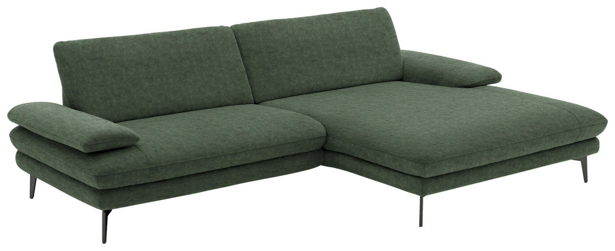 ECKSOFA in Velours Olivgrün  - Schwarz/Olivgrün, Design, Textil/Metall (284/184cm) - Dieter Knoll