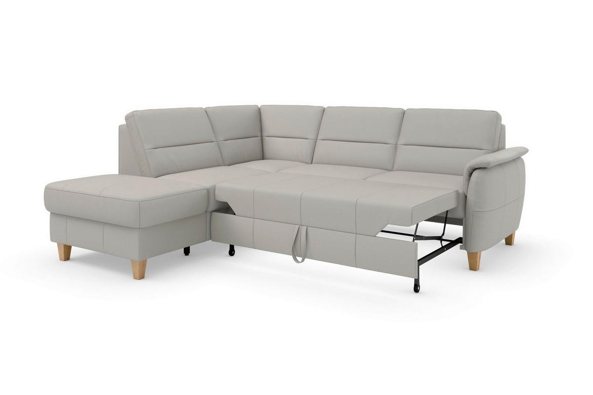 ROHOVÁ SEDAČKA, koža, svetlosivá - farba duba/svetlosivá, Basics, koža/drevo (212/236cm) - Sit & More