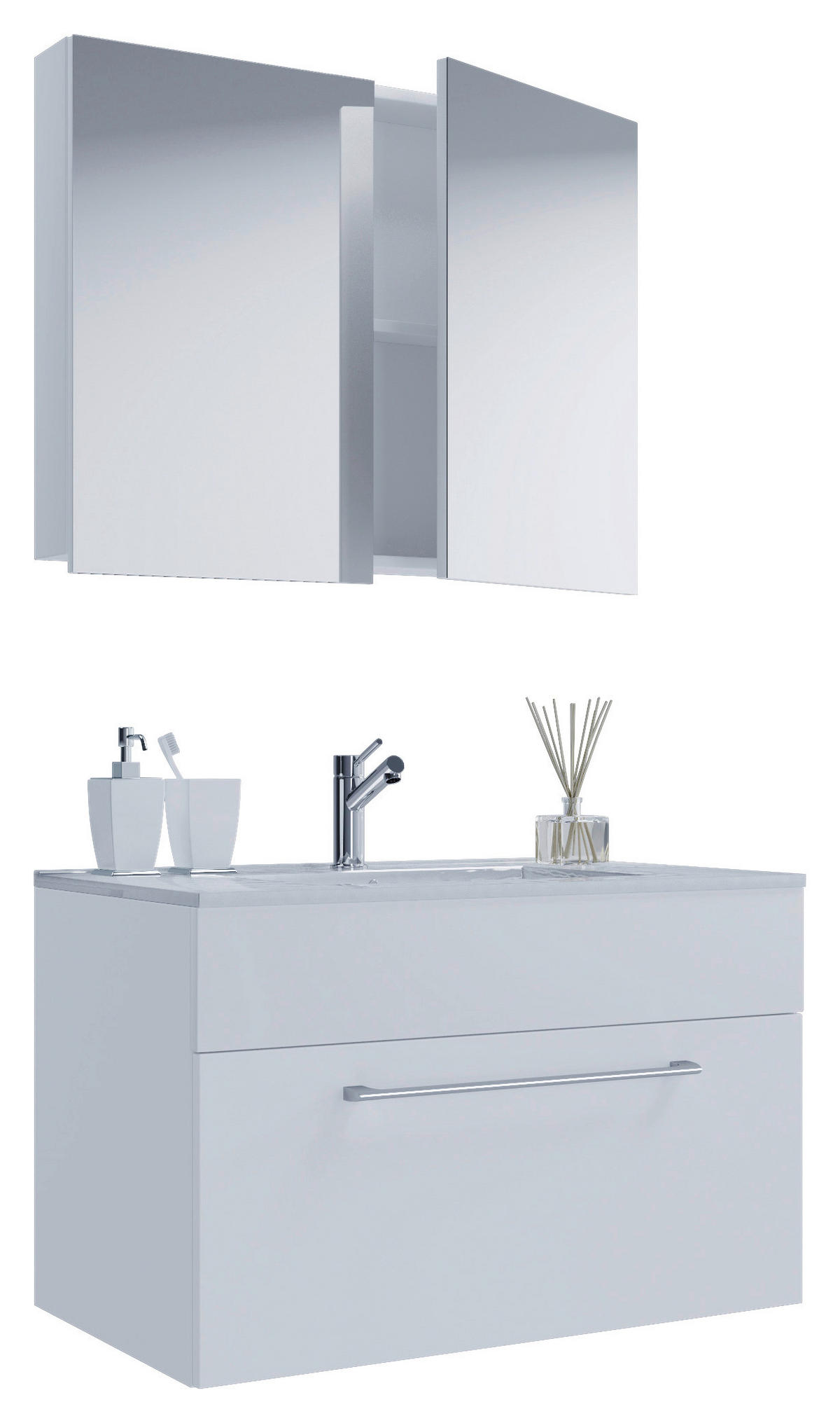 BADRUM 80 cm  - vit/aluminiumfärg, Modern, metall/trämaterial (80cm) - MID.YOU