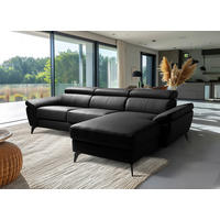ECKSOFA  in Lederlook Echtleder Schwarz  - Schwarz, Design, Leder/Textil (252/179cm) - Livetastic