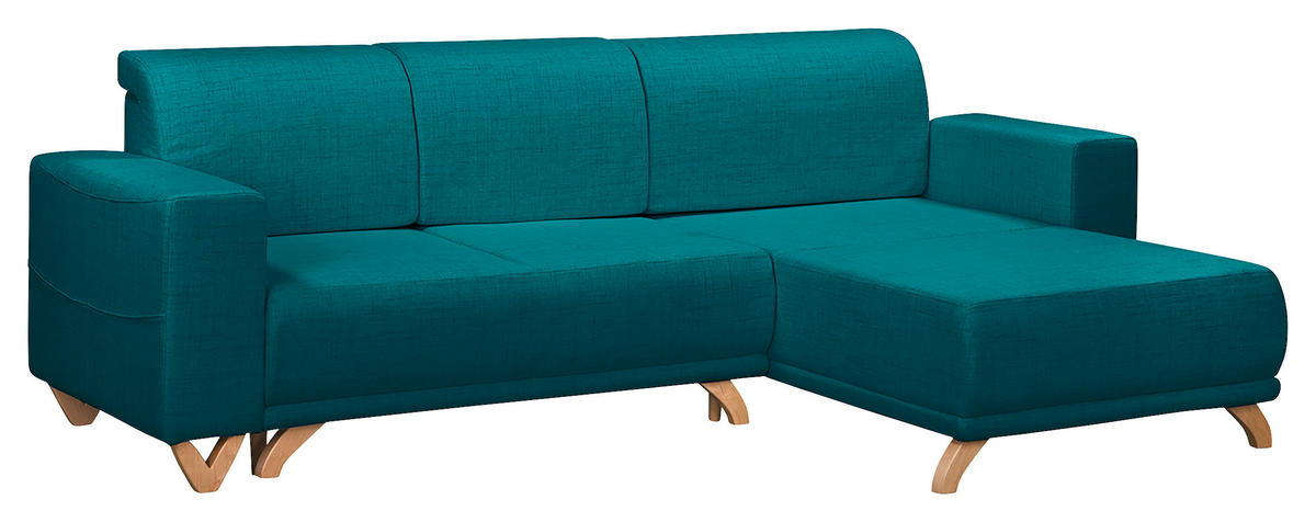 ECKSOFA in Textilgeflecht Petrol  - Wengefarben/Petrol, Design, Holz/Textil (257/174cm) - Livetastic