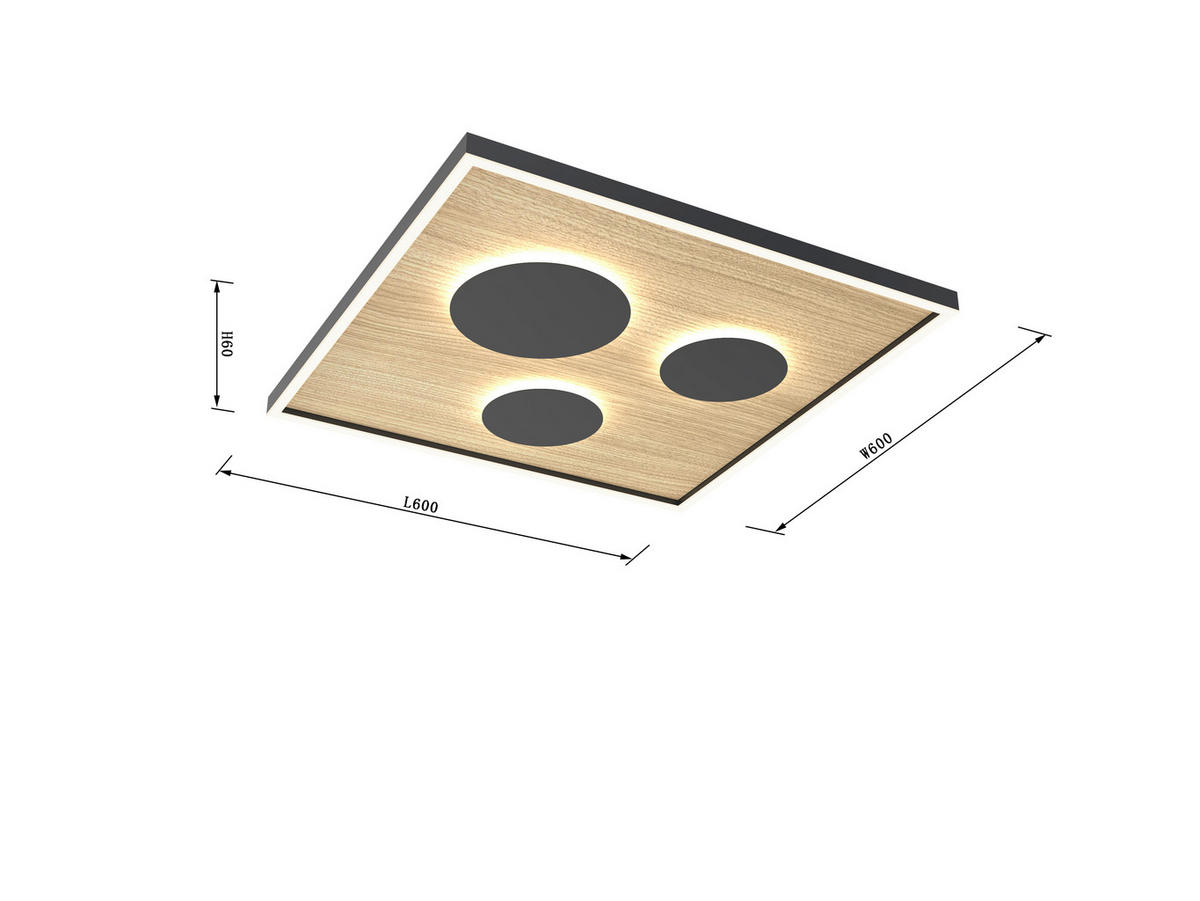 Plafonieră Cu Led    60/60/6,5 cm  - culoare lemn arin/negru, Natur, plastic/lemn (60/60/6,5cm) - Wofi