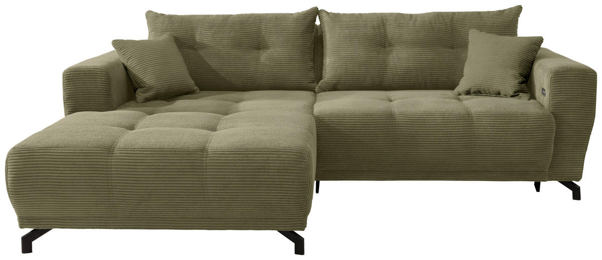 ECKSOFA in Cord Olivgrün  177/246 cm  - Schwarz/Olivgrün, MODERN, Holz/Textil (177/246cm) - MID.YOU