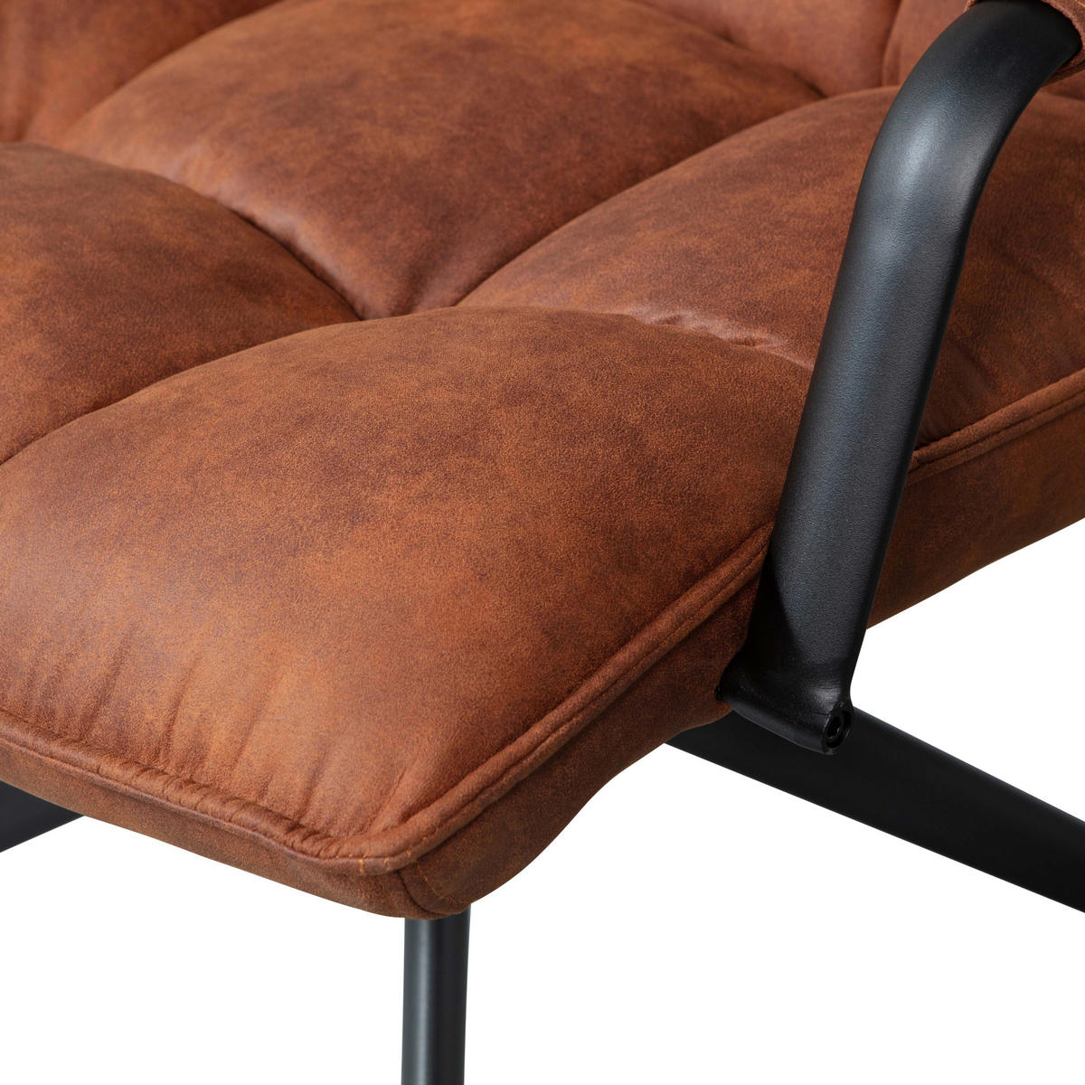 SESSEL in Lederlook Cognac  - Cognac/Schwarz, Design, Textil/Metall (77/97/69cm) - Livetastic