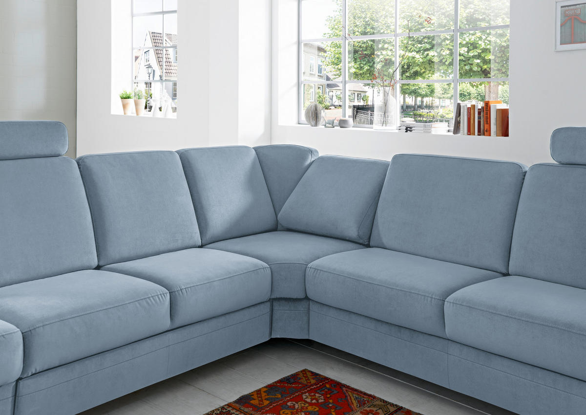 ECKSOFA in Flachgewebe Blau  287/269 cm  - Blau/Alufarben, KONVENTIONELL, Textil/Metall (287/269cm) - Beldomo System