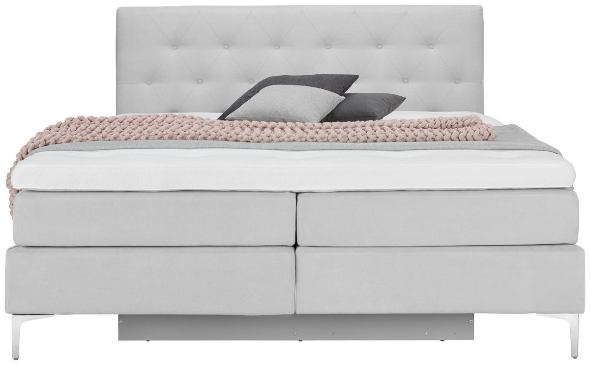 BOXSPRINGBETT 160/200 cm  in Hellgrau  - Chromfarben/Hellgrau, Design, Textil/Metall (160/200cm) - Welnova