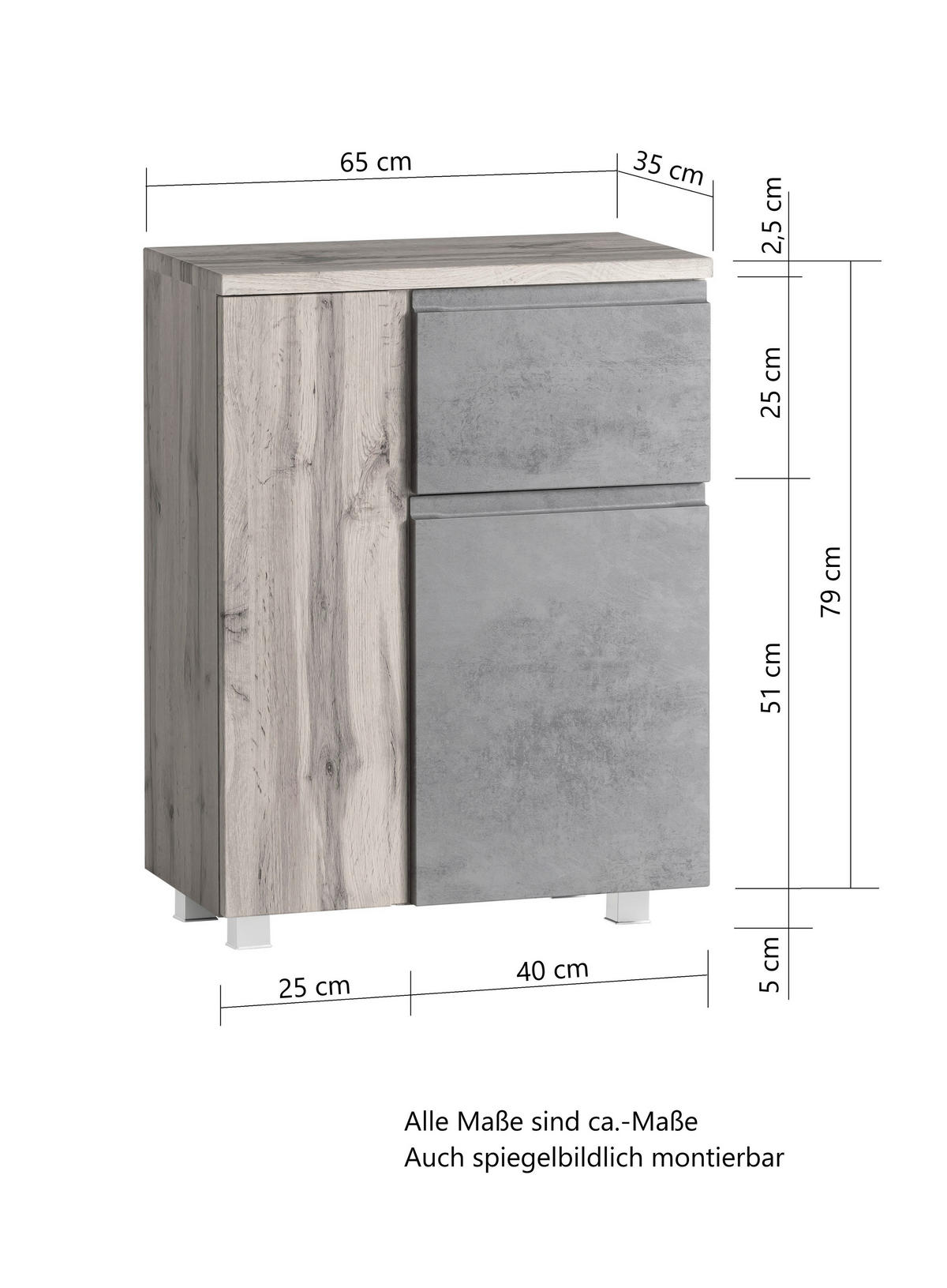 UNTERSCHRANK 65/79/35 cm   - Eiche Wotan/Grau, MODERN, Holzwerkstoff (65/79/35cm) - Held