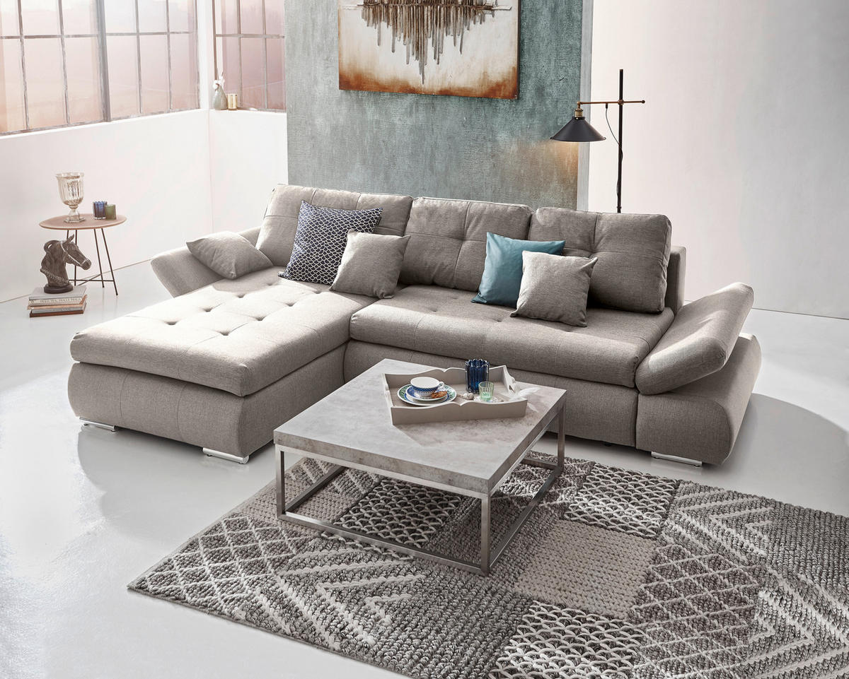 ECKSOFA in Webstoff Beige  - Chromfarben/Beige, Design, Kunststoff/Textil (302/187cm) - Carryhome