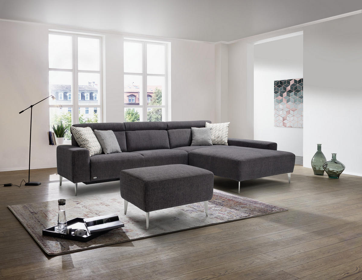 ECKSOFA in Webstoff Dunkelbraun  308/205 cm  - Dunkelbraun/Alufarben, Design, Textil (308/205cm) - Sedda