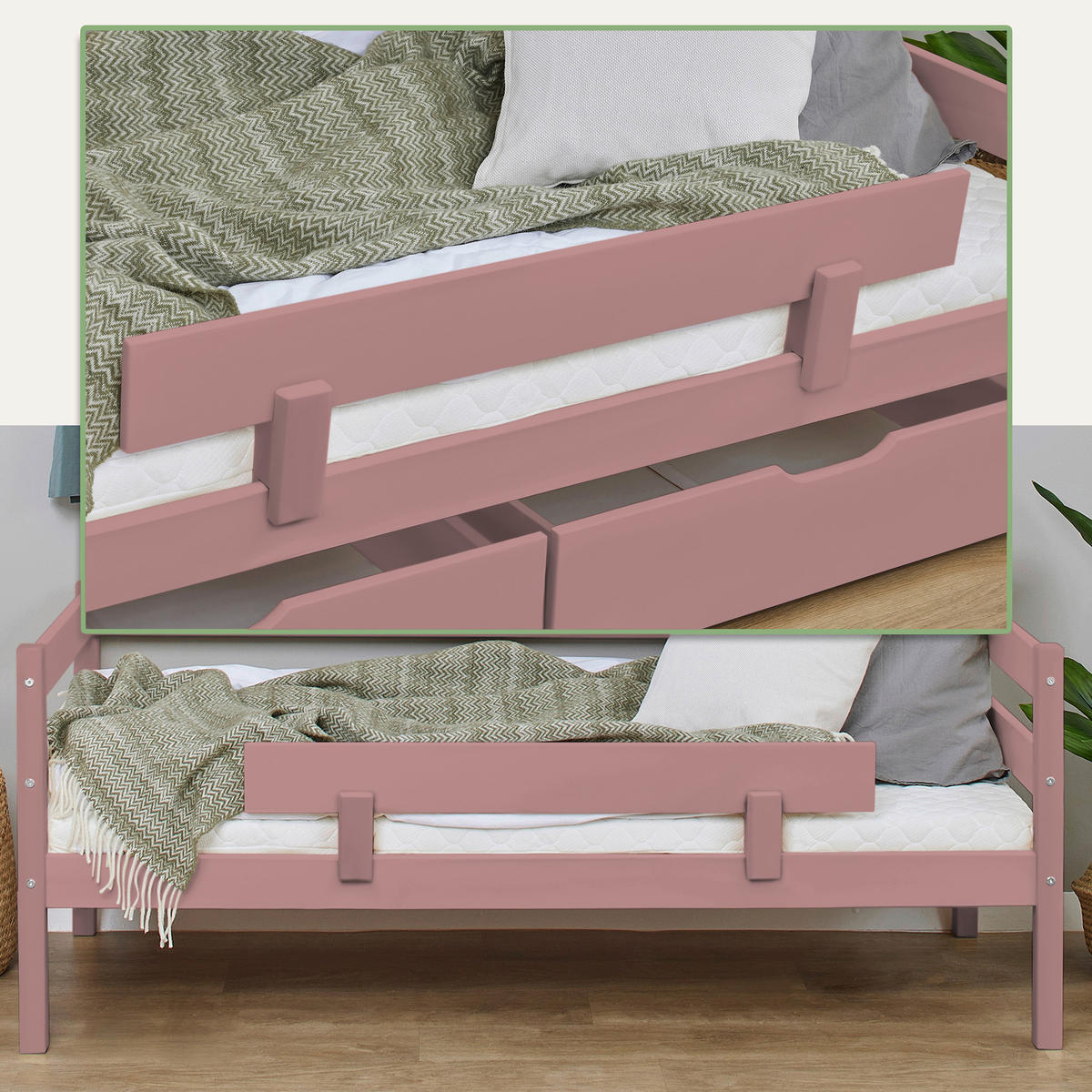 BETTSCHUTZGITTER  - Rosa, MODERN, Holz (100/22,5/4cm) - MID.YOU