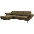 ECKSOFA  in Flachgewebe Khaki Armteilverstellung, Relaxfunktion, Drehsitzfunktion  175-224/255-365 cm  - Khaki/Schwarz, Design, Textil/Metall (175-224/255-365cm) - Dieter Knoll