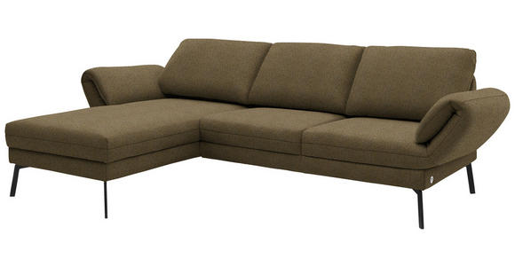 ECKSOFA  in Flachgewebe Khaki Armteilverstellung, Relaxfunktion, Drehsitzfunktion  175-224/255-365 cm  - Khaki/Schwarz, Design, Textil/Metall (175-224/255-365cm) - Dieter Knoll