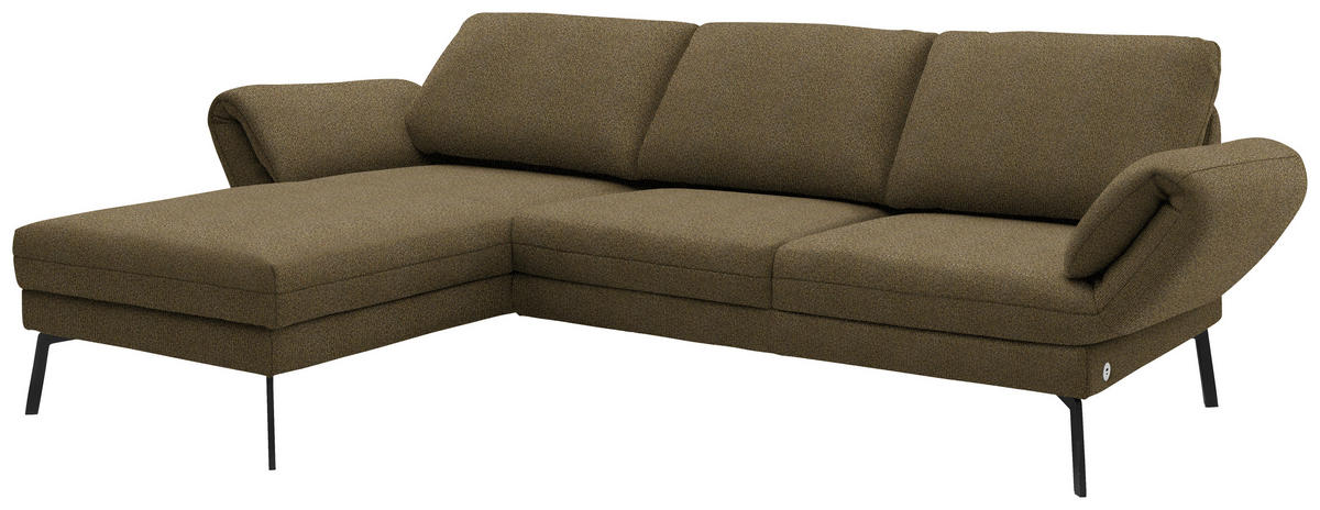 ECKSOFA  in Flachgewebe Khaki  175-224/255-365 cm  - Khaki/Schwarz, Design, Textil/Metall (175-224/255-365cm) - Dieter Knoll