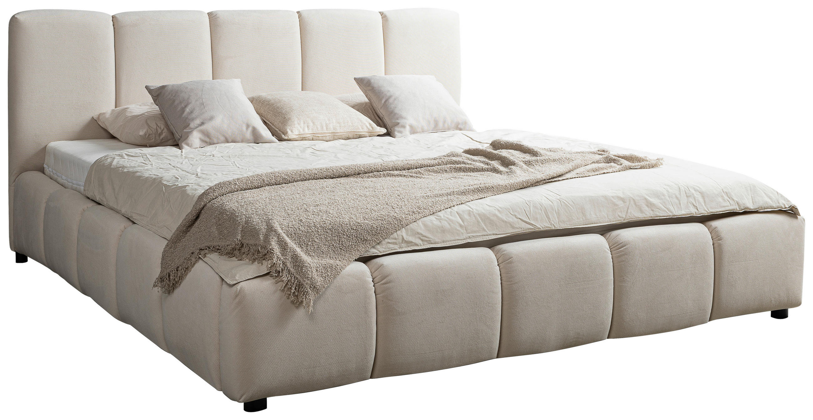 POLSTERBETT cloudy Lattenrost, Bettkasten 180/200 cm  in Beige  - Beige/Schwarz, MODERN, Holz/Kunststoff (180/200cm) - MID.YOU