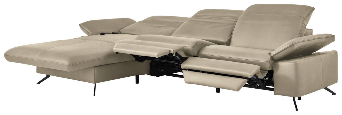 ECKSOFA  Echtleder Sandfarben  - Sandfarben/Schwarz, Design, Leder/Metall (169/307cm) - Beldomo Premium