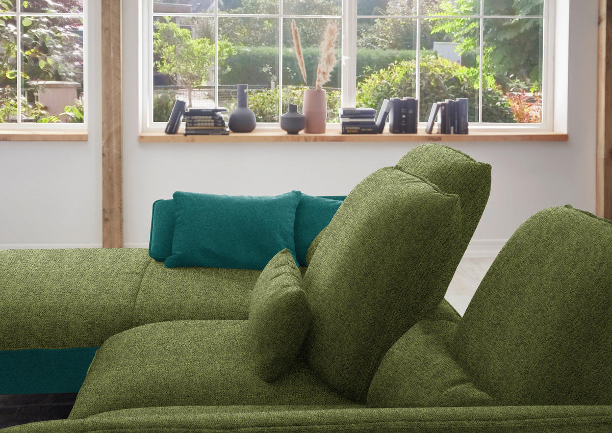 ECKSOFA in Flachgewebe Grün  - Schwarz/Grün, Design, Textil/Metall (191/301cm) - Moderano