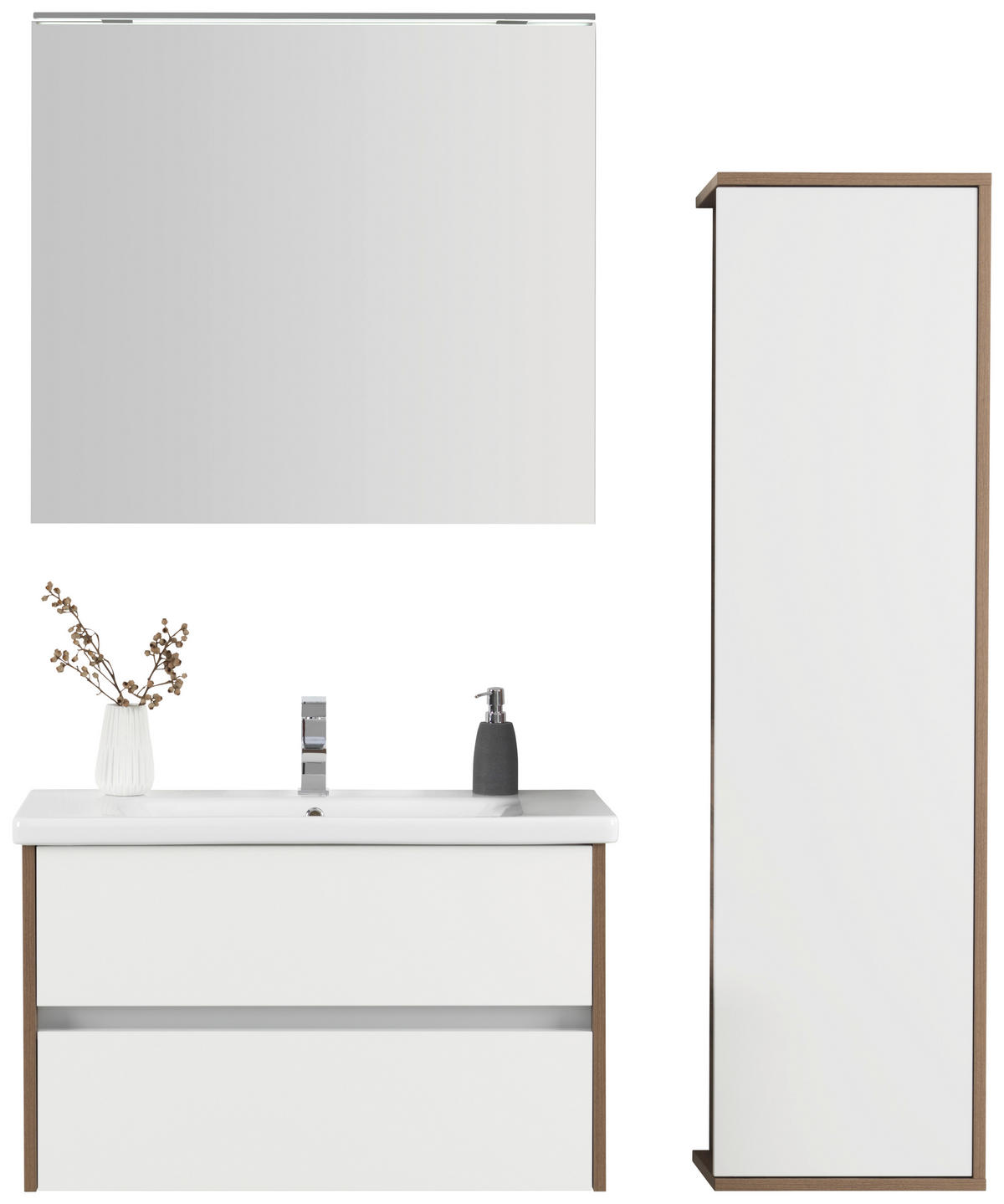 BADEZIMMER  in 90 cm  - Weiß Hochglanz/Nussbaumfarben, Basics, Glas/Keramik (90cm) - Voleo