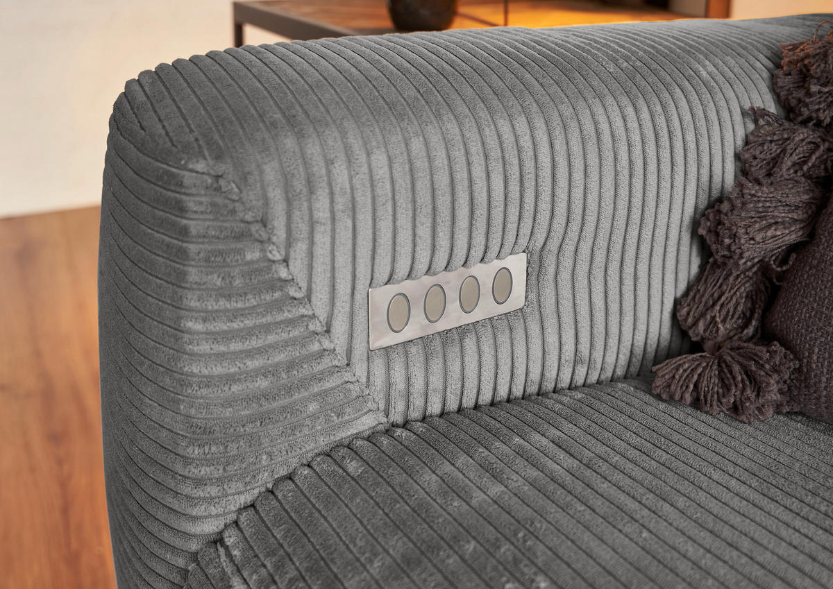 ECKSOFA Dunkelgrau Cord  - Dunkelgrau/Schwarz, KONVENTIONELL, Textil/Metall (266/180cm) - Hom`in