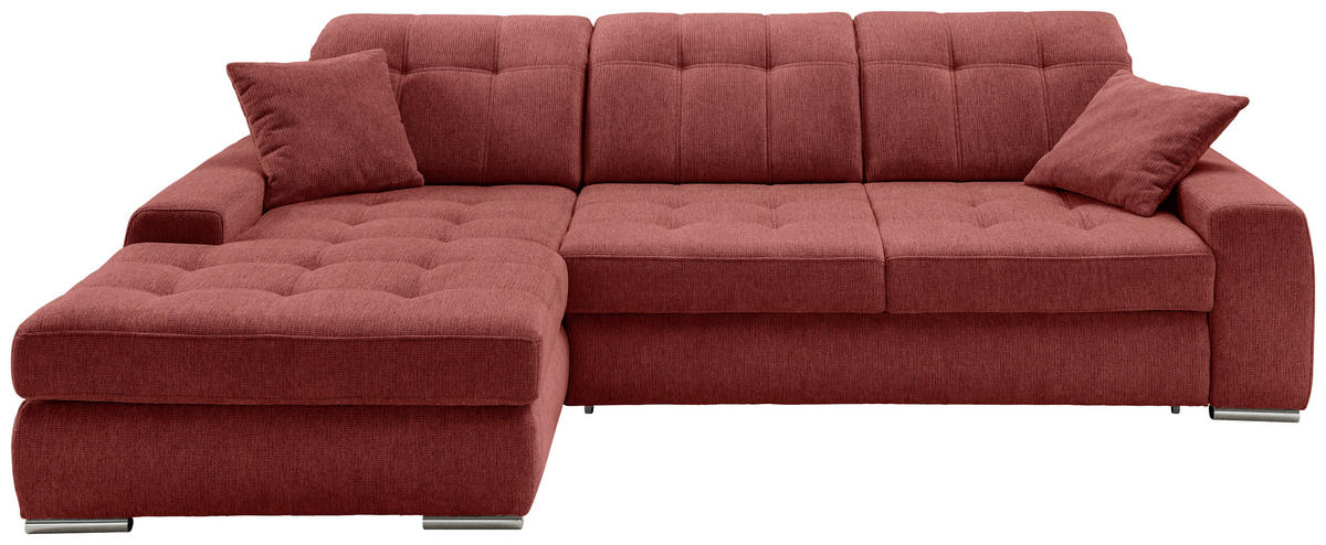 ECKSOFA FRIDO in Chenille Rot  186/283 cm  - Chromfarben/Rot, KONVENTIONELL, Textil/Metall (186/283cm) - Livetastic