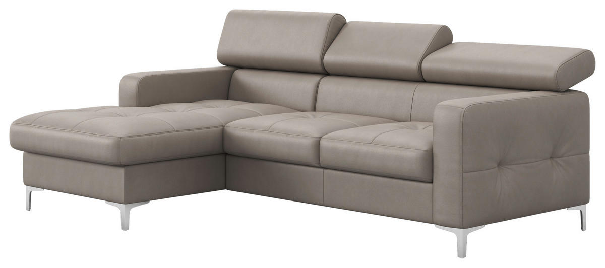 ECKSOFA in Echtleder Grau  168/227 cm  - Chromfarben/Grau, Design, Leder/Metall (168/227cm) - Livetastic