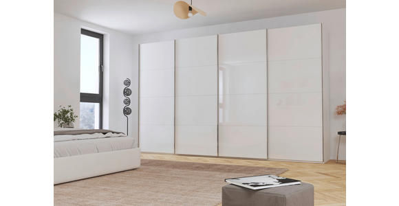SCHWEBETÜRENSCHRANK  in Weiß  - Chromfarben/Weiß, Design, Glas/Holzwerkstoff (361/223/68cm) - Novel
