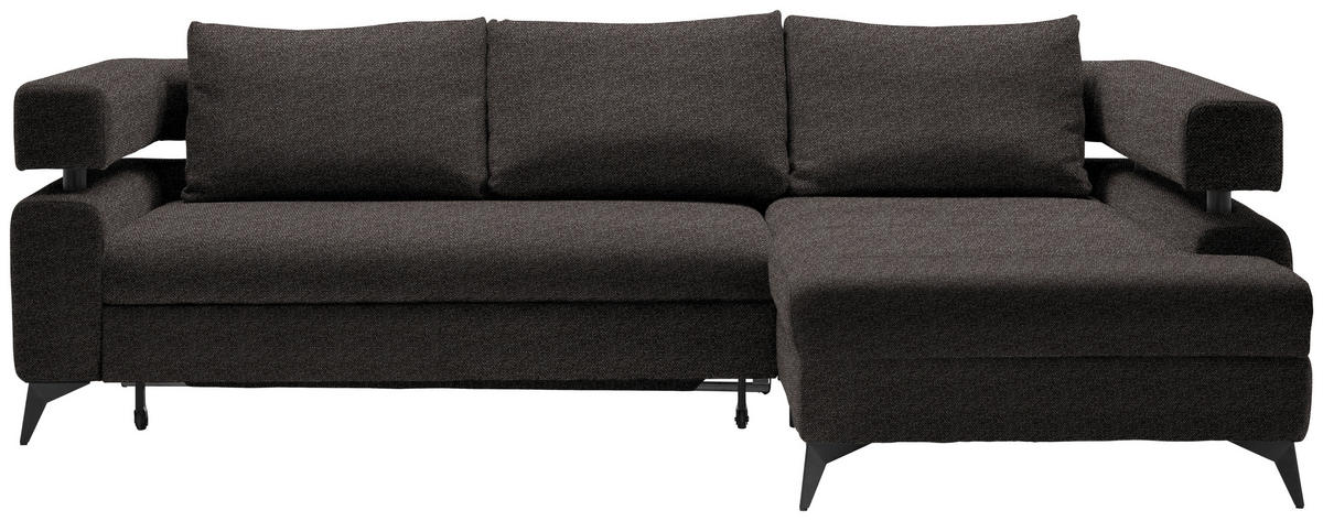 ECKSOFA in Chenille Dunkelbraun  - Dunkelbraun/Schwarz, Konventionell, Textil/Metall (265/184cm) - Hom`in