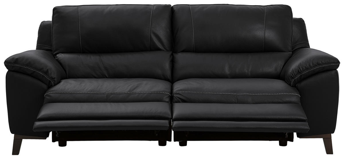 2,5-SITZER mit Relaxfunktion in Kombination Echtleder/Lederlook Schwarz  - Wengefarben/Schwarz, Design, Leder/Holz (216/97/95-151cm) - Livetastic