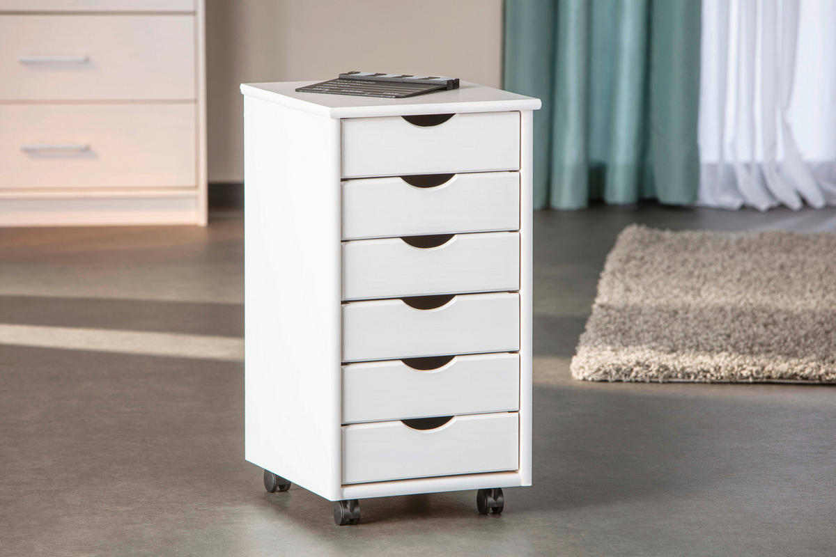 ROLLCONTAINER Kiefer massiv Weiß  - Weiß, Basics, Holz/Kunststoff (35/65/40cm) - MID.YOU