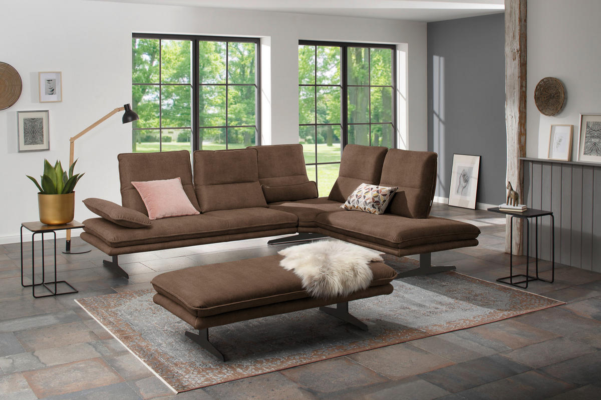 ECKSOFA in Mikrofaser Braun  - Schwarz/Braun, Design, Textil/Metall (284/224cm) - Chilliano