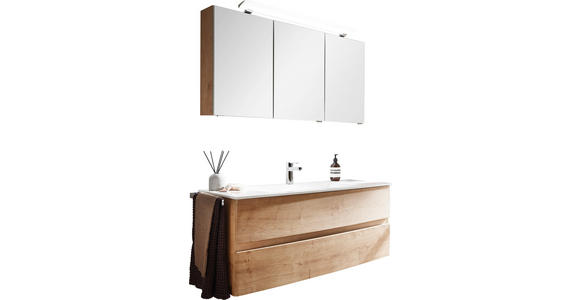 BADEZIMMER in 121,2 cm - Eichefarben/Weiß, Design, Glas/Holzwerkstoff (121,2cm) - Novel
