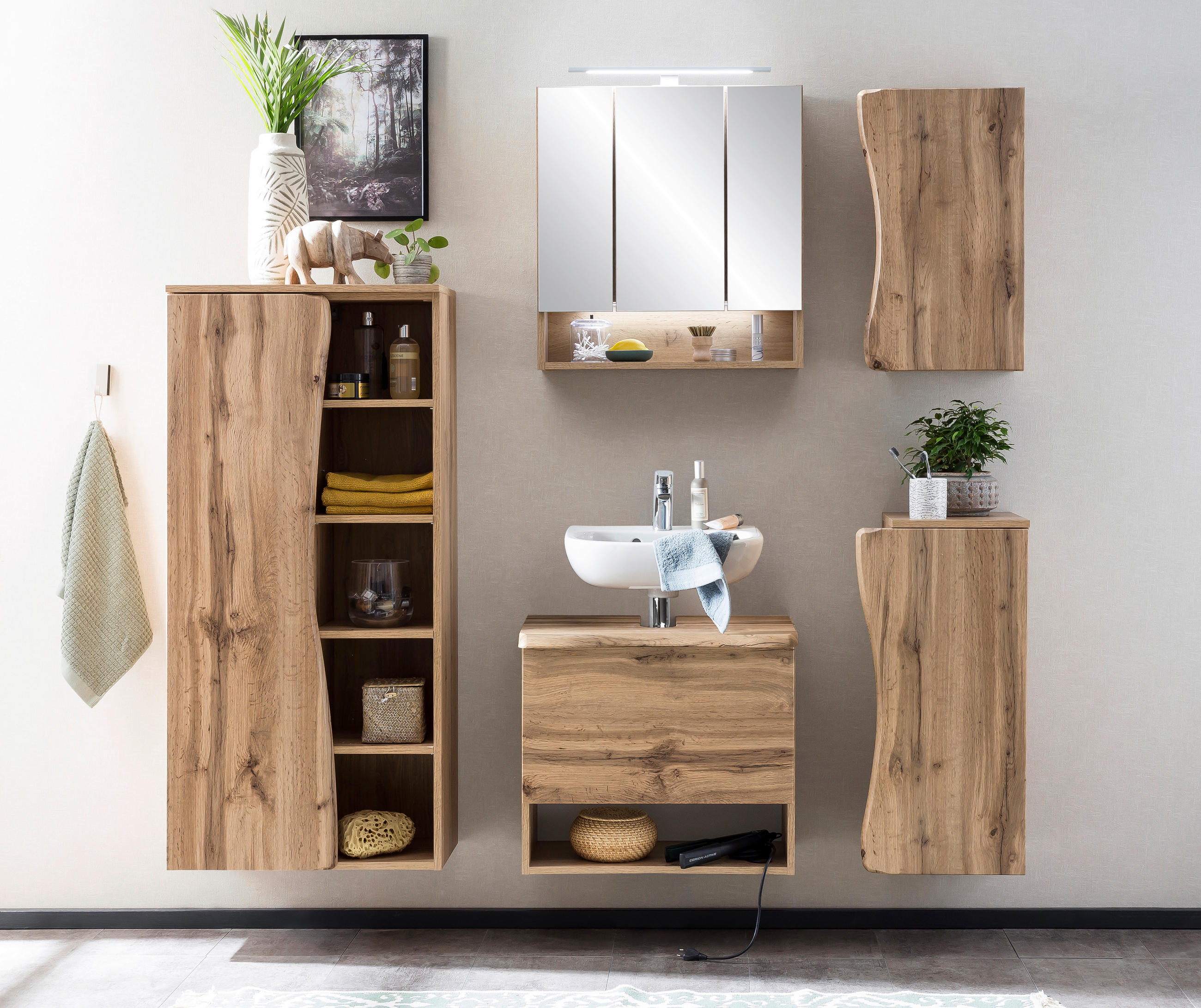 SPIEGELSCHRANK 60/64/20 cm - Chromfarben/Eiche Wotan, Natur, Glas/Holzwerkstoff (60/64/20cm) - Xora