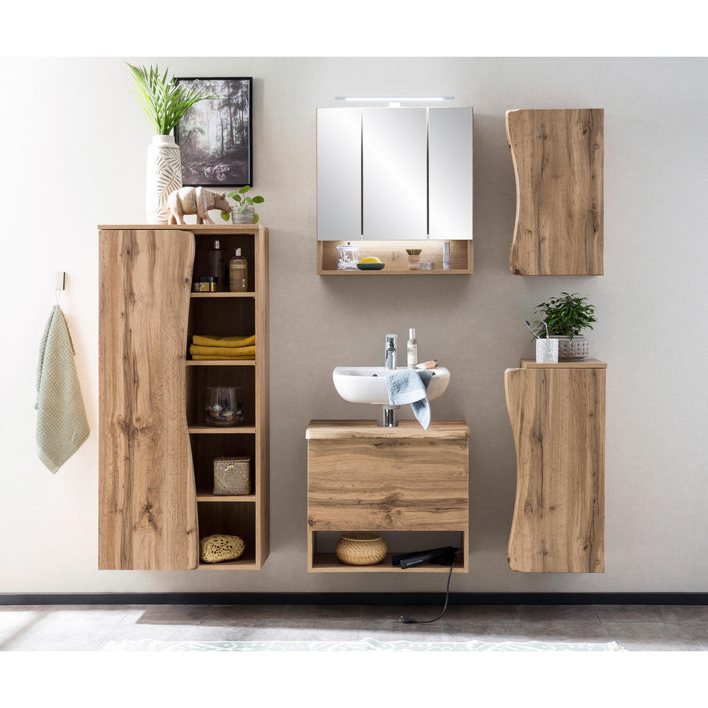 Thumbnail - Xora Spiegelschrank Bogen, Eiche Wotan, Metall, 6 Fächer, 60x64x20 cm, Made in Germany, Badezimmer, Badezimmerspiegel, S...