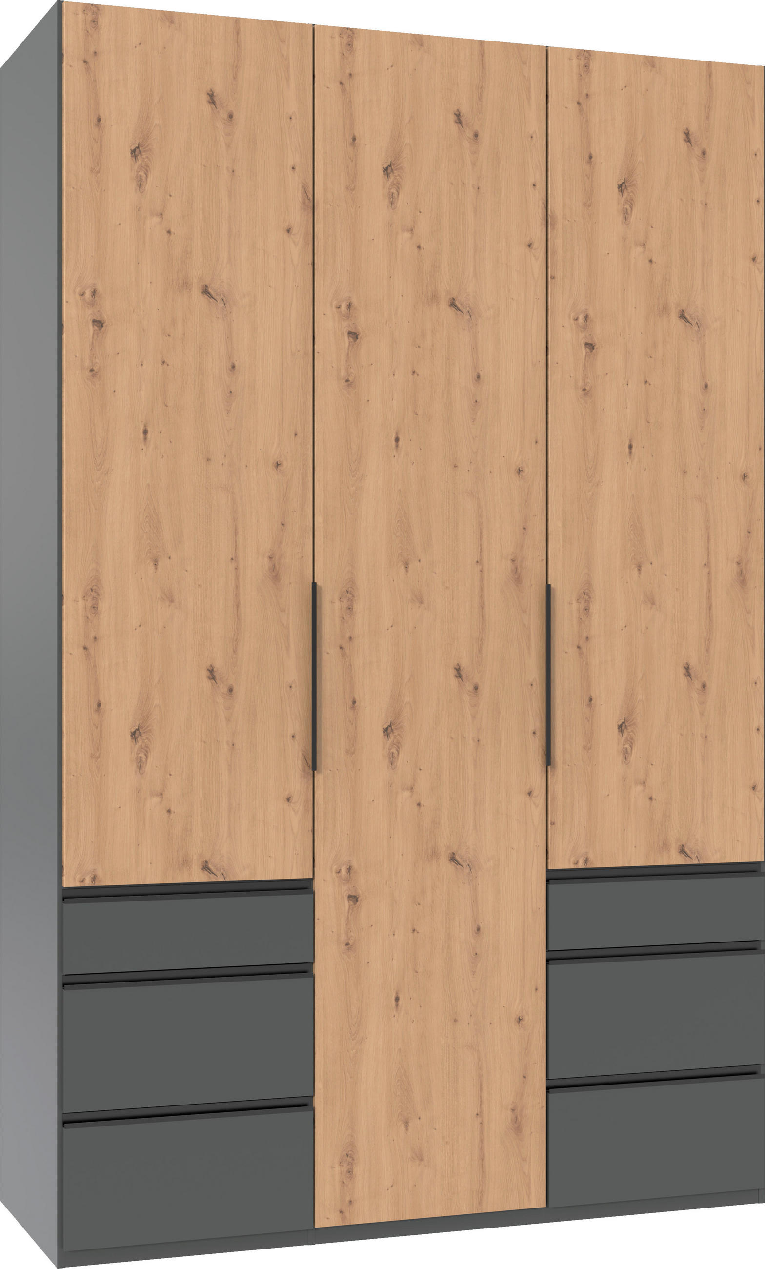 DREHTÜRENSCHRANK  in Graphitfarben, Eiche Artisan  - Schwarz/Graphitfarben, KONVENTIONELL, Holzwerkstoff/Metall (150/236/58cm) - Hom`in