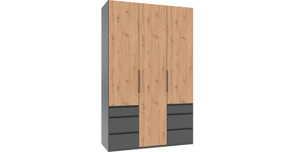 DREHTÜRENSCHRANK  in Graphitfarben, Eiche Artisan  - Schwarz/Graphitfarben, KONVENTIONELL, Holzwerkstoff/Metall (150/236/58cm) - Hom`in