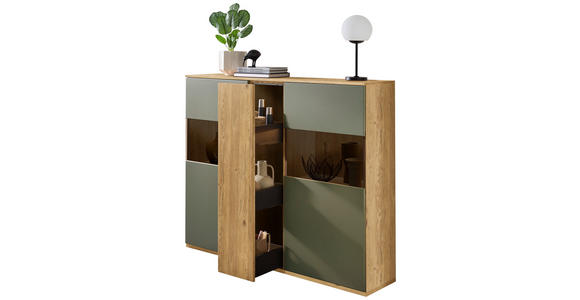 HIGHBOARD Eichefarben, Schilfgrün  150/131/40 cm  - Schilfgrün/Eichefarben, KONVENTIONELL, Glas/Holzwerkstoff (150/131/40cm) - Venda