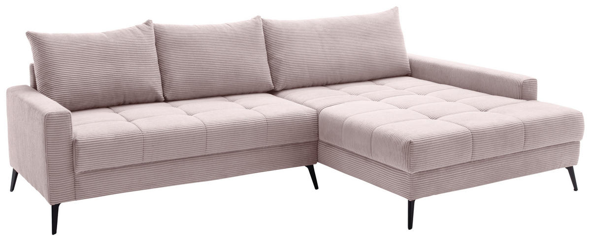 ECKSOFA Rosa Cord  - Schwarz/Rosa, KONVENTIONELL, Textil/Metall (280/173cm) - Hom`in