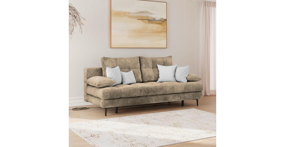 SCHLAFSOFA Chenille Hellbraun Rückenkissen, Armlehnenkissen, Bettkasten, Schlaffunktion, Rücken echt  - Hellbraun/Schwarz, KONVENTIONELL, Textil/Metall (203/94/96cm) - Carryhome